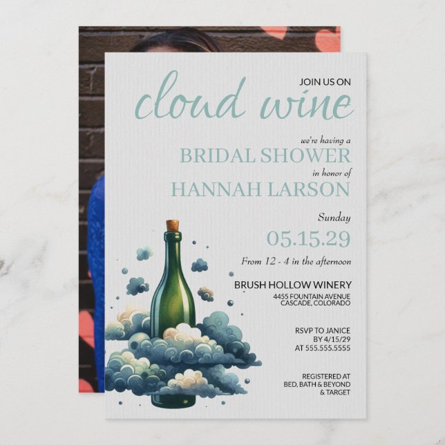 Cloud Wine Bridal Dusche Einladung (Vorne/Hinten)