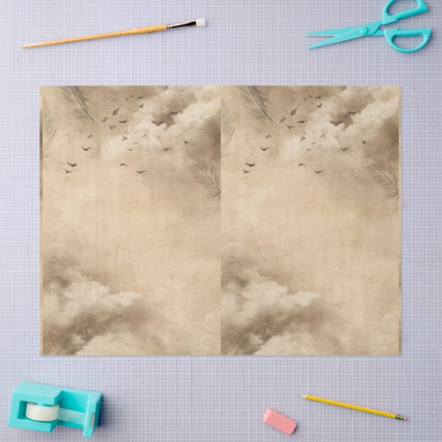 Clouds Birds Feathers Pastel Sky Collage Seidenpapier (Basteln)