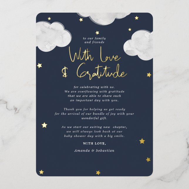 Clouds Dark Blue Baby Duschkabine Vielen Dank Folieneinladung (Vorderseite)