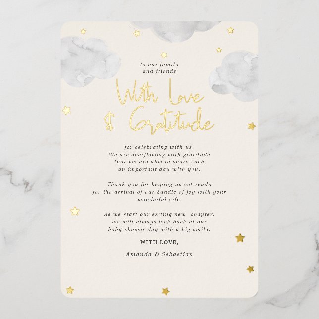 Clouds Gender Neutral Baby Shower Flat Vielen Dank Folieneinladung (Vorderseite)
