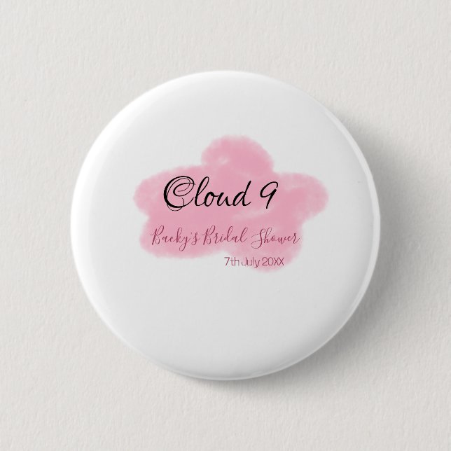 Clouds nine red pastel bridal shower namedate button (Vorderseite)
