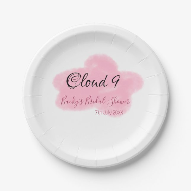 Clouds nine red pastel bridal shower namedate pappteller (Vorderseite)