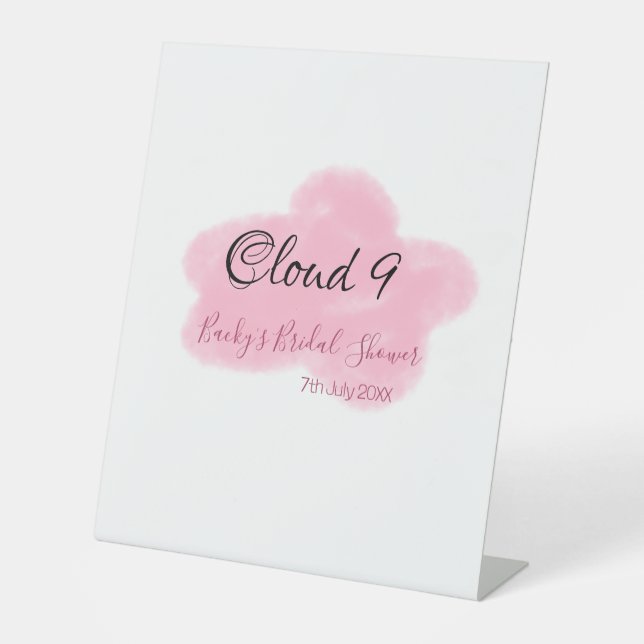 Clouds nine red pastel bridal shower namedate sockelschild (Vorderseite)