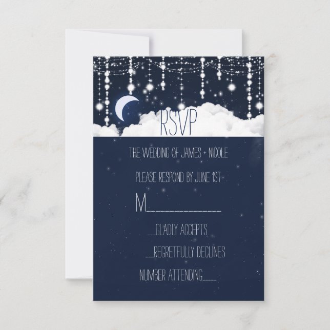 Clouds & Stars Sparkle Celestial Wedding RSVP Card (Vorderseite)