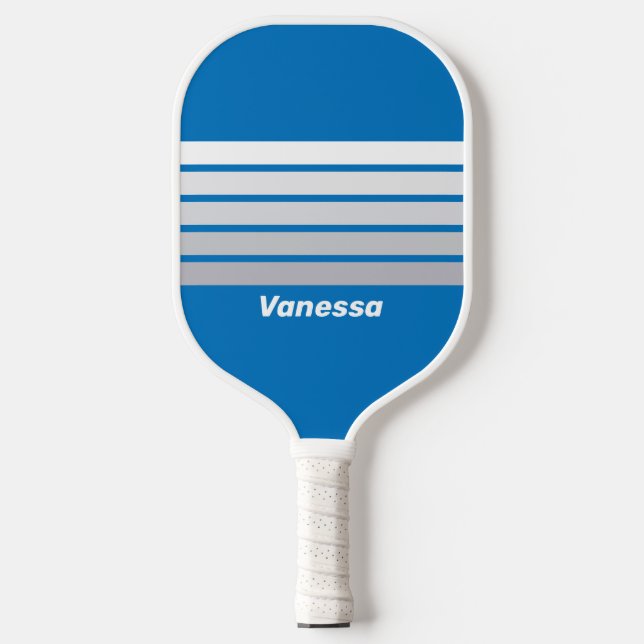 Cloudy Blue Sky Across Striping with Name Pickleball Schläger (Vorderseite)