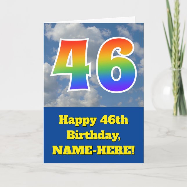 Cloudy Blue Sky, Regenbogenmuster "46" Geburtstag  Karte (Vorderseite)