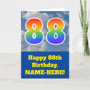 Cloudy Blue Sky, Regenbogenmuster "88" Geburtstag Karte