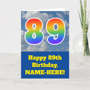 Cloudy Blue Sky, Regenbogenmuster "89" Geburtstag  Karte