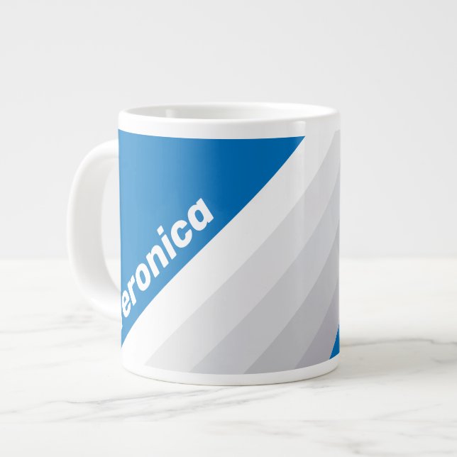 Cloudy Blue Sky Stripes with Name Jumbo-Tasse (Vorderseite Links)