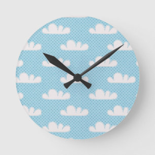Cloudy Clouds Blue Dotty Sky Runde Wanduhr