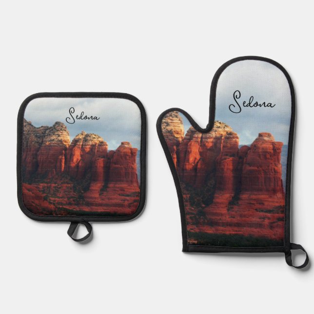 Cloudy Coffee Pot Rock in Sedona Arizona Ofenhandschuh & Topflappen-Set (Vorderseite)