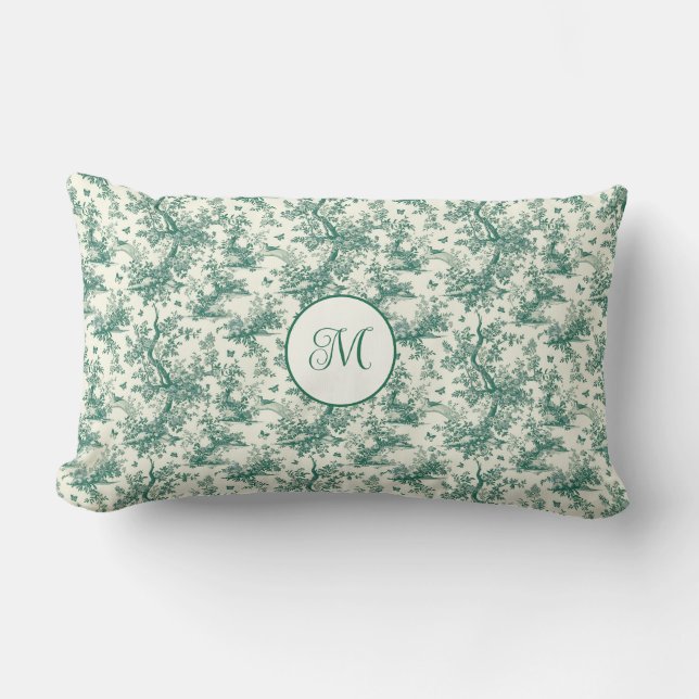 Cloudy Green Garden Butterfly French Toile Lendenkissen (Vorderseite)