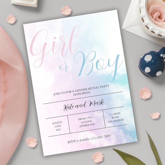 Cloudy Pink Blue Pastel Girl or Boy Gender Reveal Einladung (Von Creator hochgeladen)