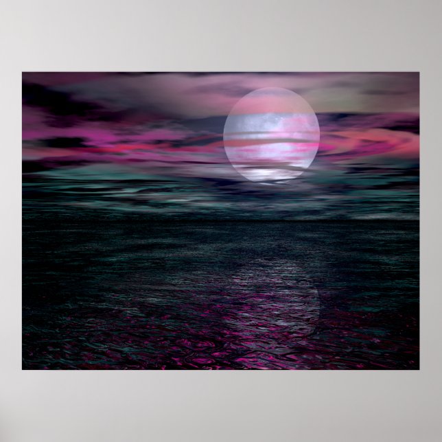 Cloudy Sky Ocean Moon Rise Poster (Vorne)