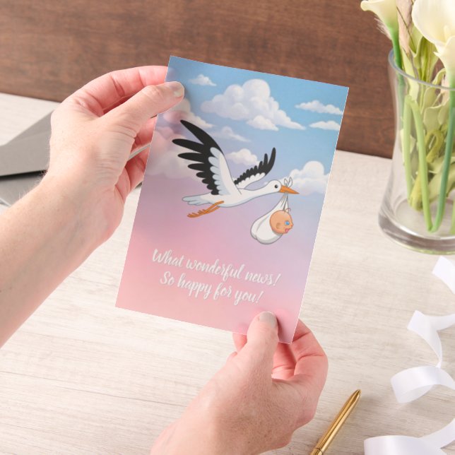 Cloudy Sky Stork Baby Shower Insert (Handgehalten)