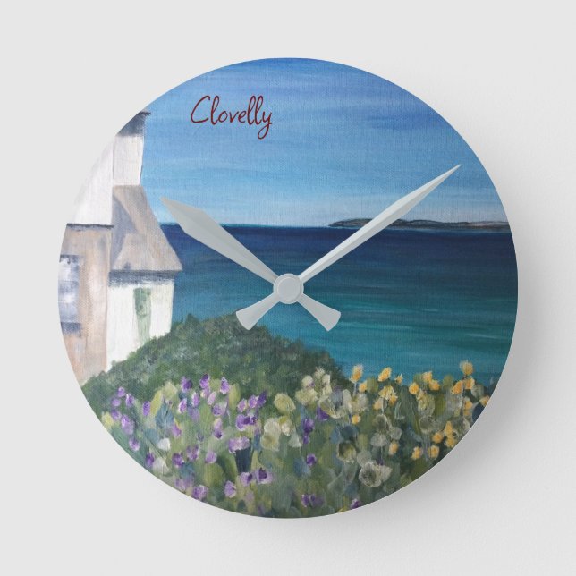 Clovelly Devon Runde Wanduhr (Vorderseite)