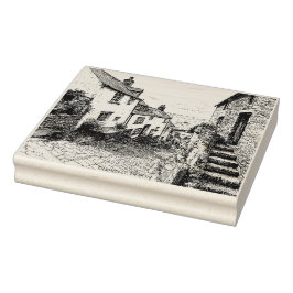 Clovelly Village Sketch, Devon England Gummistempel