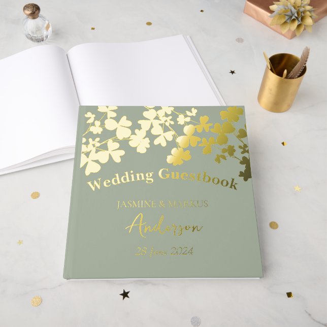 Clover Blätter Bouquet Wedding Gästebuch (Vorderseite Offen)