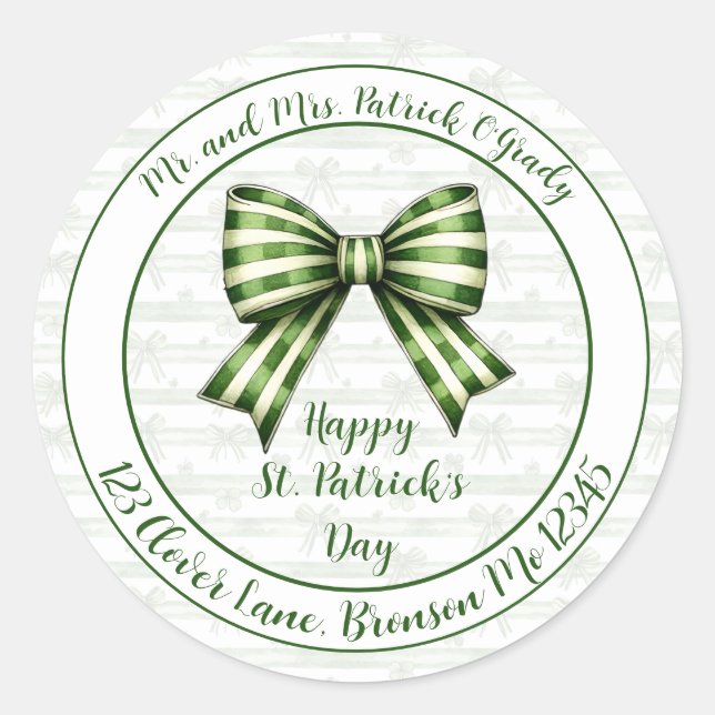 Clover & Bow St. Patrick’s Day Rücksendeadresse Runder Aufkleber (Vorderseite)