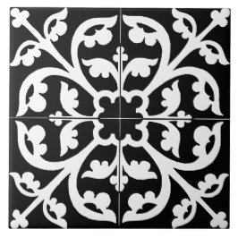 Clover Flower Floral Abstract Black & White Fliese