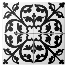 Clover Flower Floral Abstract Black & White Fliese