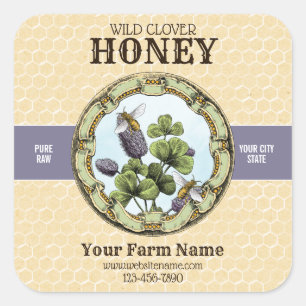 Clover Honey Bee Label Quadratischer Aufkleber