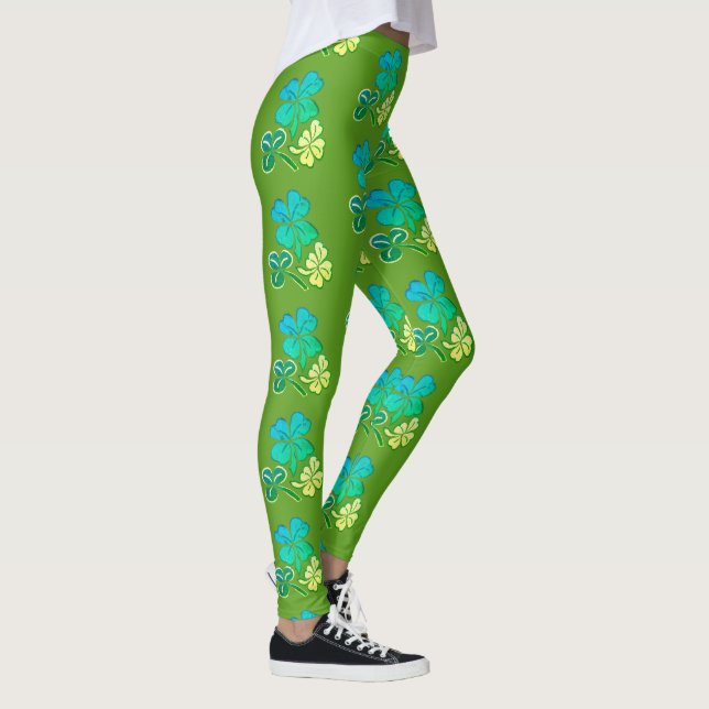 Clover Kleeblatt Green Pattern St Patrick`s Day Leggings (Rechts)