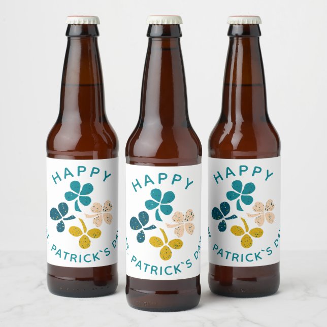 Clover Kleeblatt Zeichnend Happy St. Patrick`s Day Bierflaschenetikett (Flaschen)