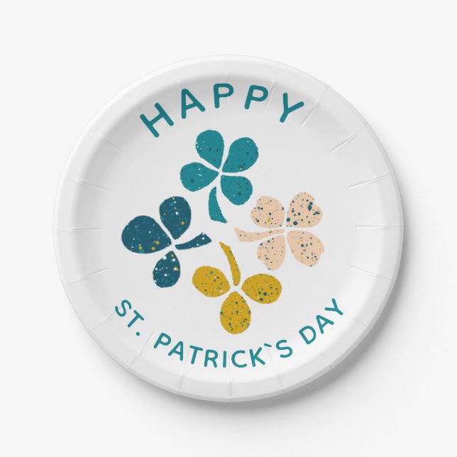 Clover Kleeblatt Zeichnend Happy St. Patrick`s Day Pappteller (Vorderseite)