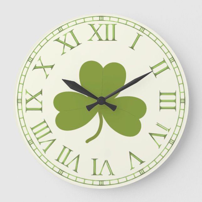 Clover Leaf, Kleeblatt st patrick's day Große Wanduhr (Vorderseite)