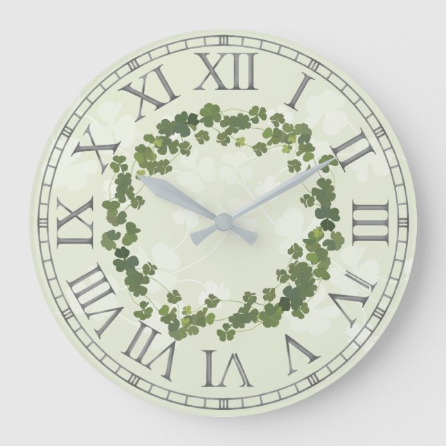 Clover Leaf, shamrock st patrick's day Große Wanduhr (Vorderseite)
