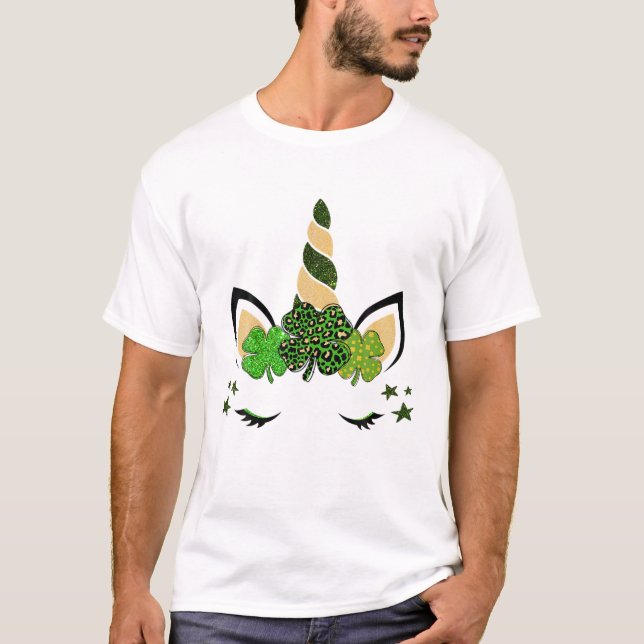 Clover Leaf Unicorn Head St Patrick Day Graphic Fu T-Shirt (Vorderseite)