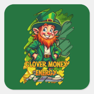 Clover Money Energy – Lucky Leprechaun Autocolante Quadratischer Aufkleber