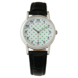 Clover Pattern Black Leather Watch with Classic Lo Armbanduhr