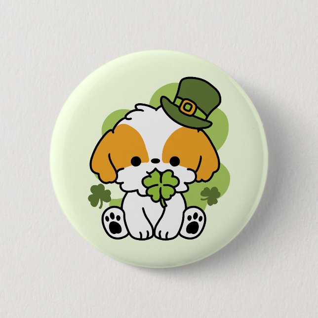 Clover Pup Liebe - St. Patrick's Day Dog Design Button (Vorderseite)