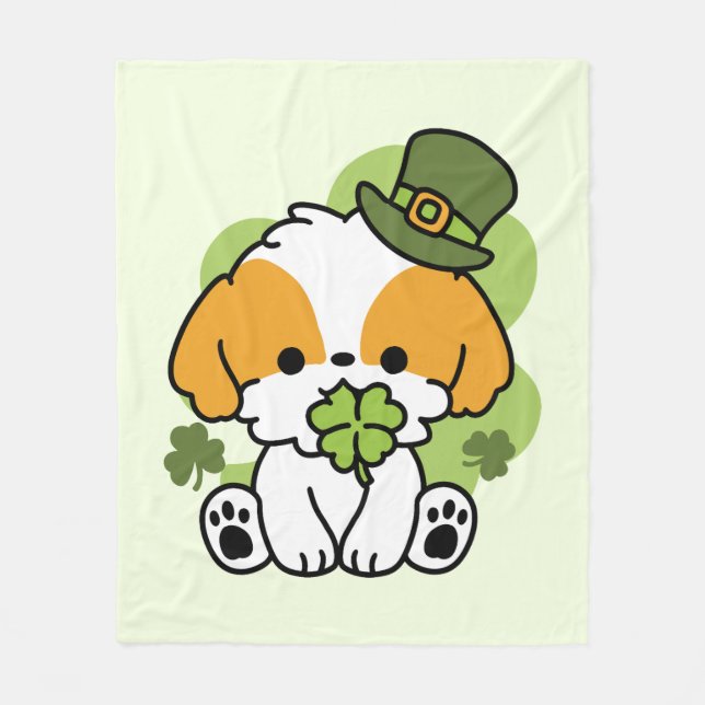 Clover Pup Liebe - St. Patrick's Day Dog Design Fleecedecke (Vorderseite)