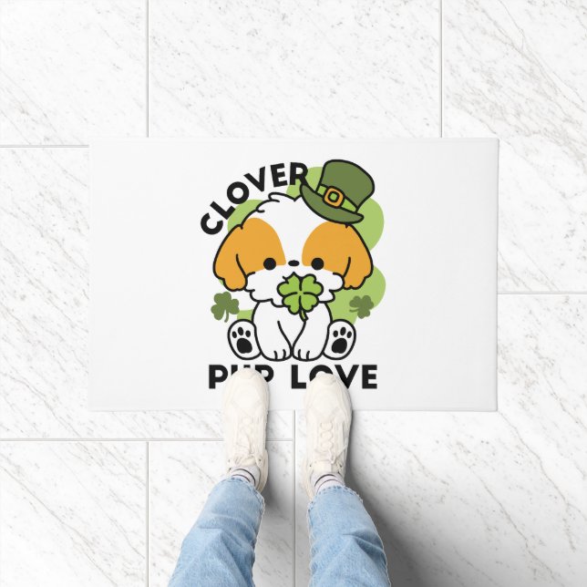 Clover Pup Liebe - St. Patrick's Day Dog Design Fußmatte (Indoor)