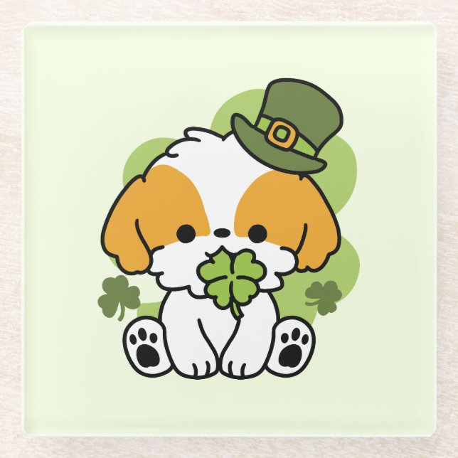 Clover Pup Liebe - St. Patrick's Day Dog Design Glasuntersetzer (Vorderseite)