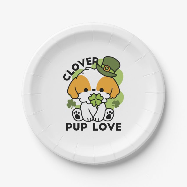 Clover Pup Liebe - St. Patrick's Day Dog Design Pappteller (Vorderseite)