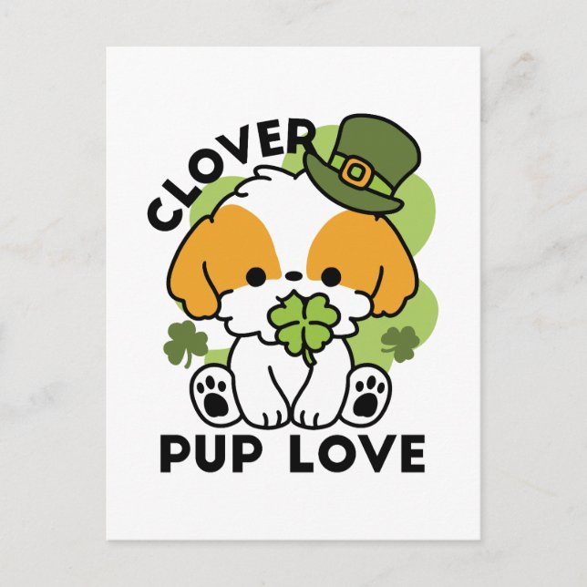 Clover Pup Liebe - St. Patrick's Day Dog Design Postkarte (Vorderseite)