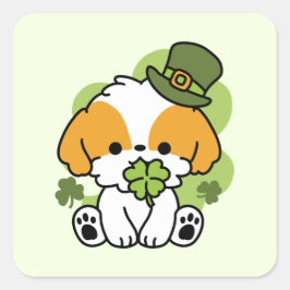 Clover Pup Liebe - St. Patrick's Day Dog Design Quadratischer Aufkleber