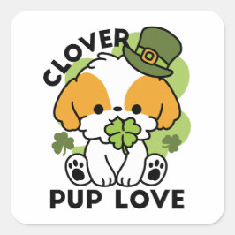Clover Pup Liebe - St. Patrick's Day Dog Design Quadratischer Aufkleber