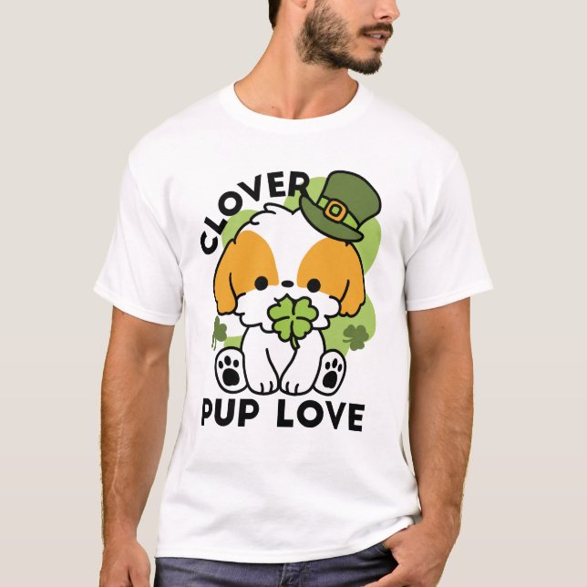 Clover Pup Liebe - St. Patrick's Day Dog Design T-Shirt (Vorderseite)
