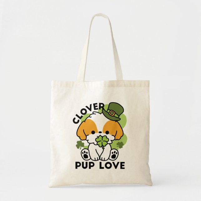Clover Pup Liebe - St. Patrick's Day Dog Design Tragetasche (Vorne)