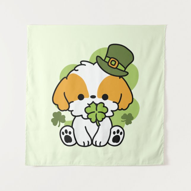 Clover Pup Liebe - St. Patrick's Day Dog Design Wandteppich (Vorderseite)