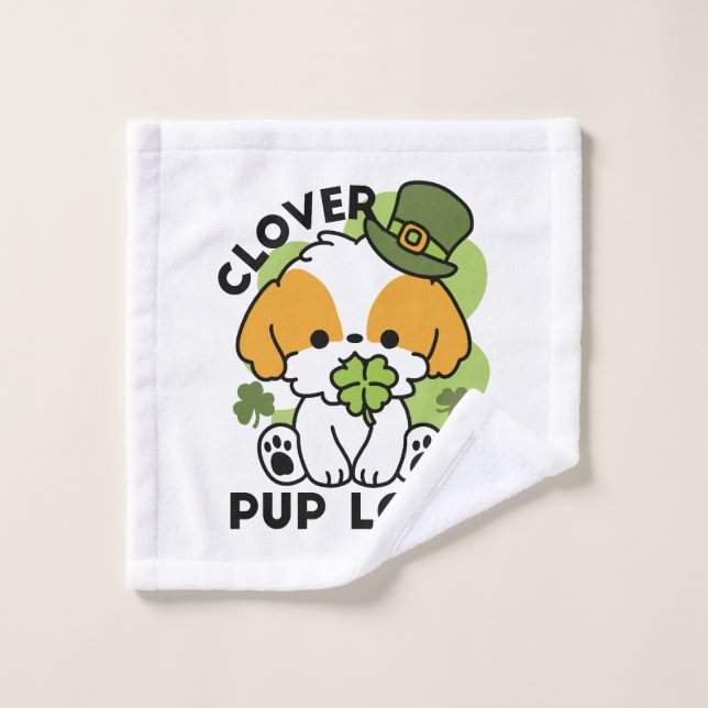 Clover Pup Love - St. Patrick's Day Chien Design (Gant de toilette)