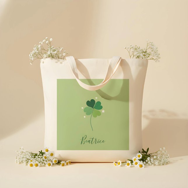 Clover Tote Bag – Green Floral Design (Créateur téléchargé)