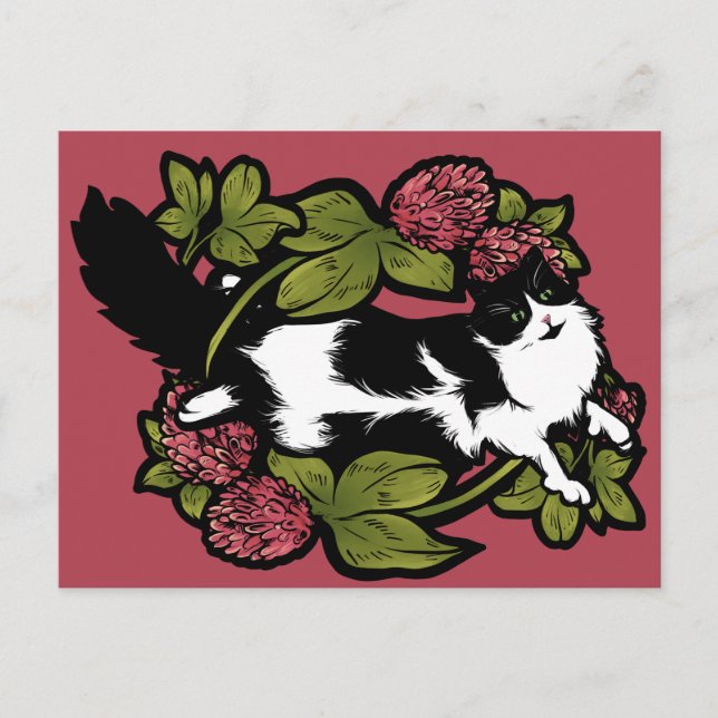 Clover Tuxedo Katzen Postkarte (Vorderseite)