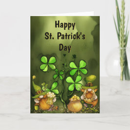Clovers and Leprechaun Gnomes St. Patrick's Day Feiertagskarte