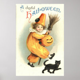 Clown Black Cat Kürbislaterne Pumpkin Poster